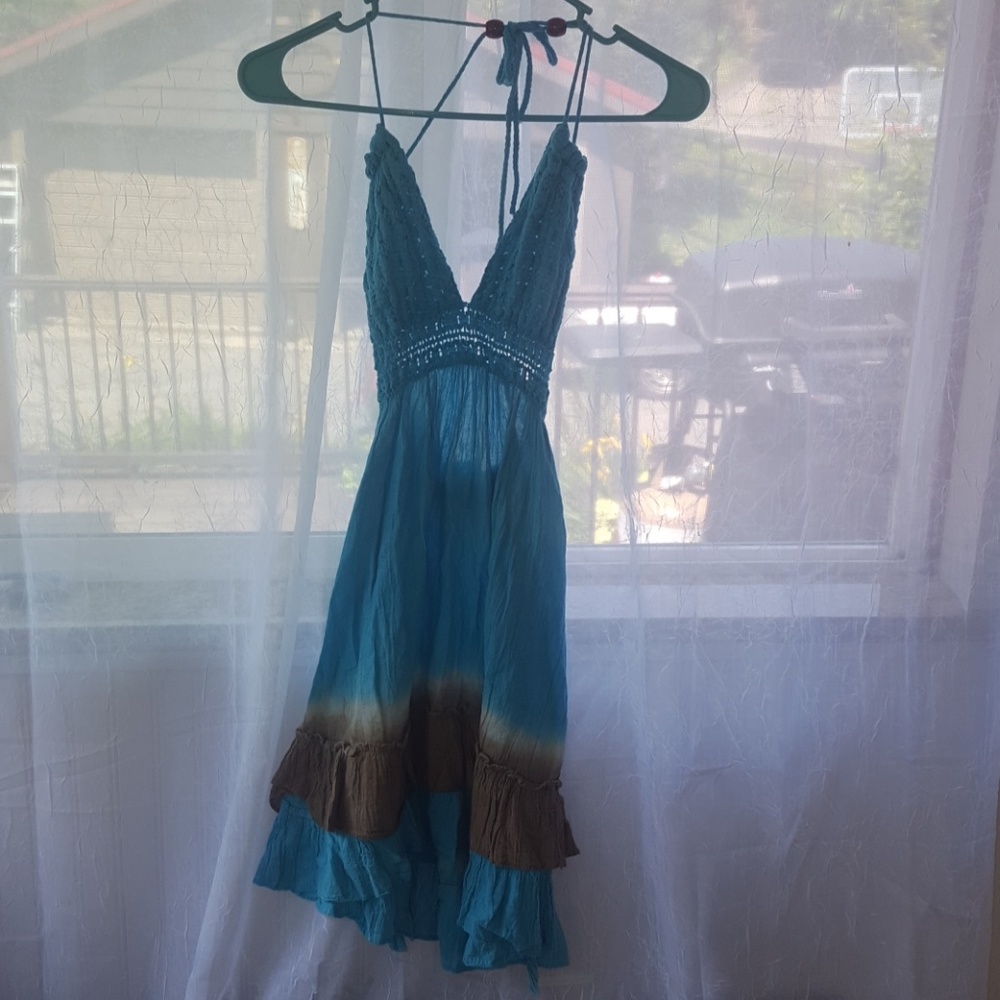 Cute blue summer beach party backless dress